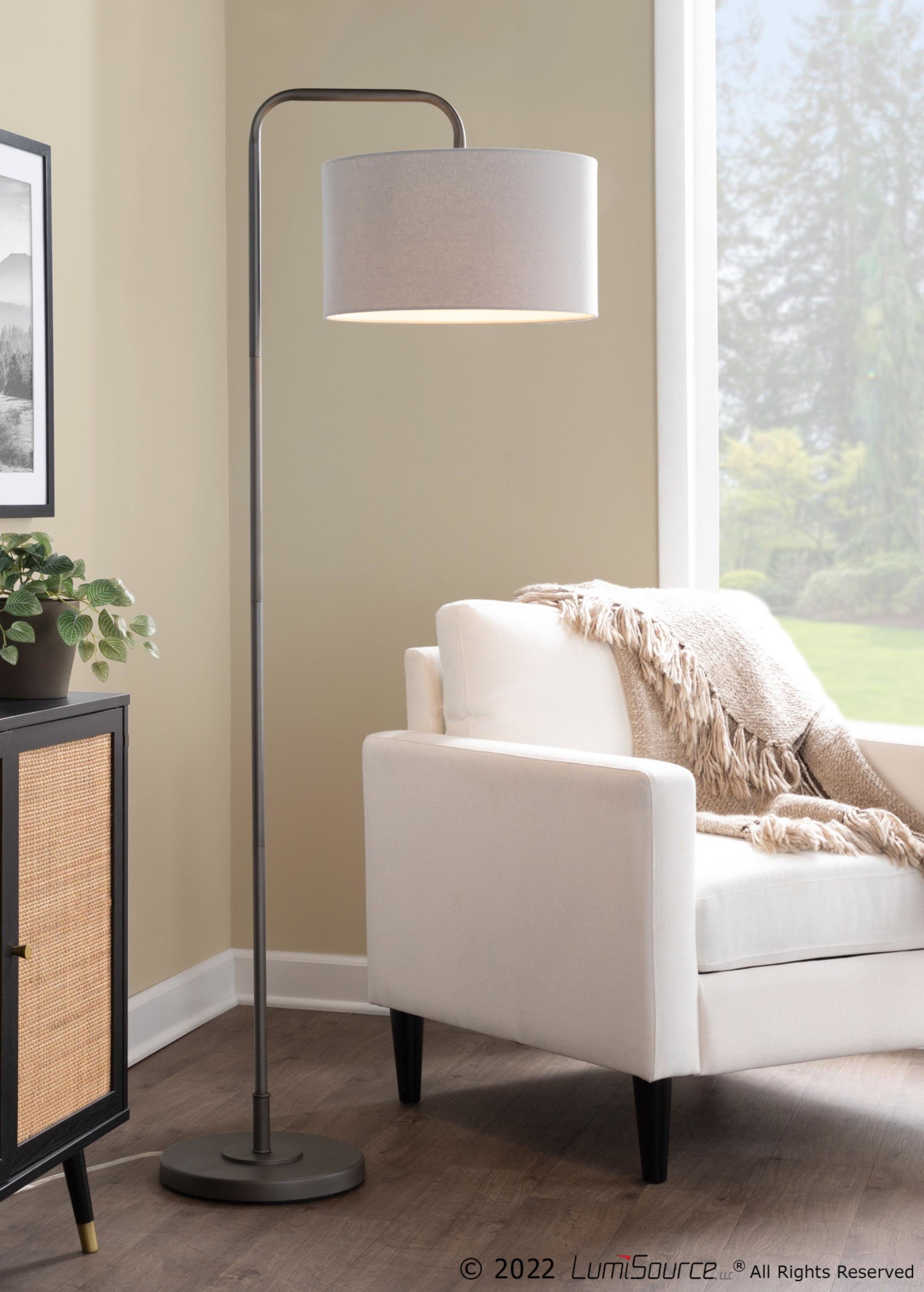 Puck 63" Metal Floor Lamp - Oil Rubbed Bronze, Beige Linen