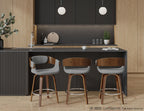 Elisa 24" Fixed-Height Counter Stool - Set of 2 - Walnut Wood, Grey Noise Fabric, Chrome