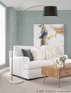 March Floor Lamp - White Marble, Antique Brass Metal, Black Linen