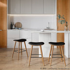 Saddle 26" Fixed-Height Counter Stool - Set of 2 - Walnut Wood, Black PU, Black Metal