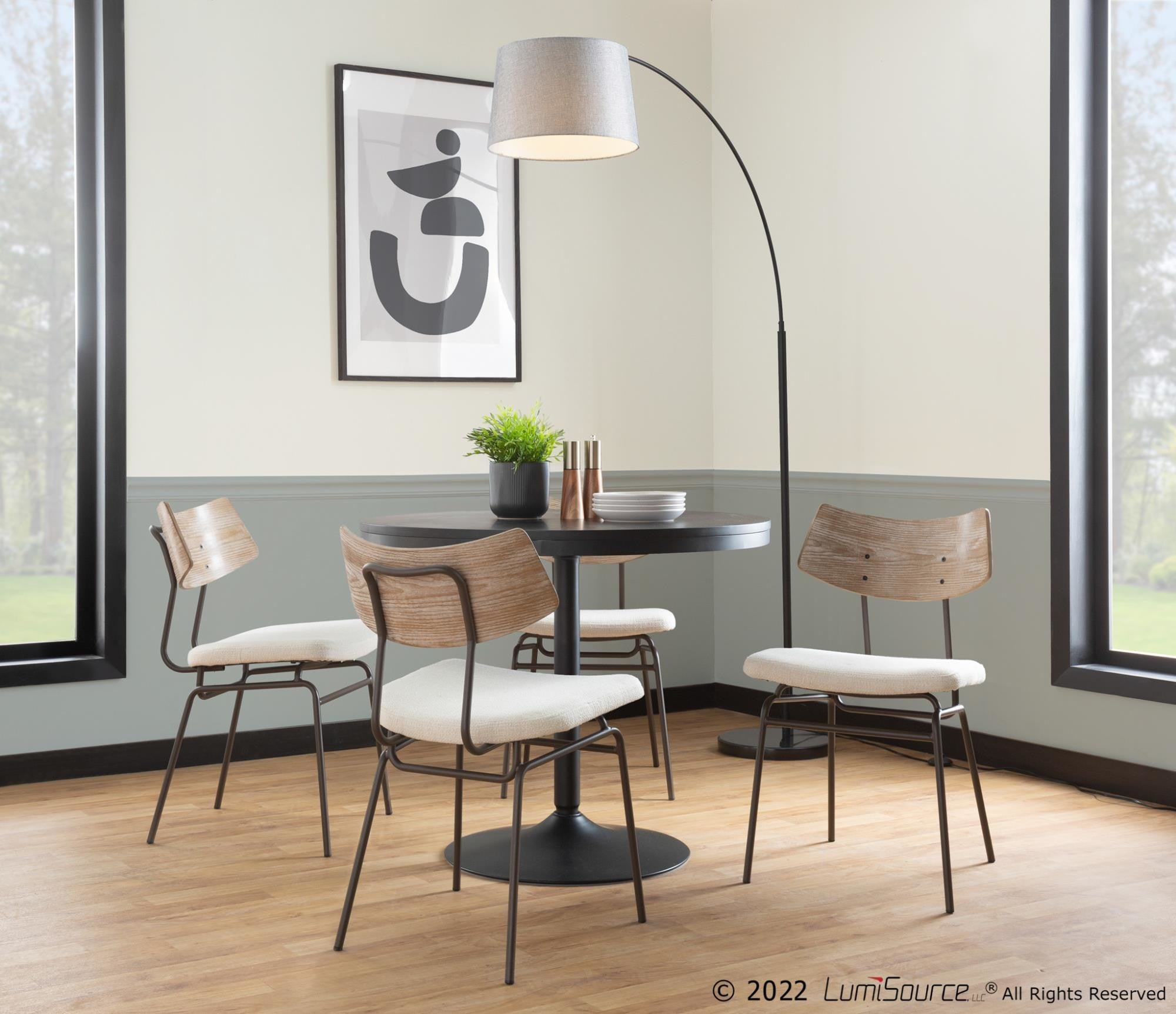 Walker Chair - Set of 2 - Brown Metal, Cream Noise Fabric, Whitewashed Wood