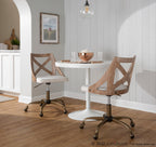 Charlotte Swivel Accent Chair - Antique Copper Metal, White Textured Wood, Blue Fabric
