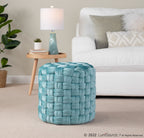 Braided Round 16" Ottoman - Ice Blue Velvet