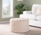 Braided Round 24" Ottoman - Cream Velvet