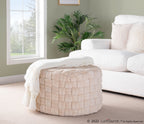 Braided Round 24" Ottoman - Cream Velvet