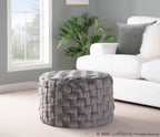 Braided Round 24" Ottoman - Dark Grey Velvet