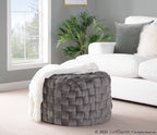 Braided Round 24" Ottoman - Dark Grey Velvet