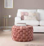 Braided Round 24" Ottoman - Blush Pink Velvet