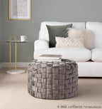 Braided Round 24" Ottoman - Dark Grey Velvet