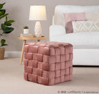 Braided Square 16" Ottoman - Blush Pink Velvet