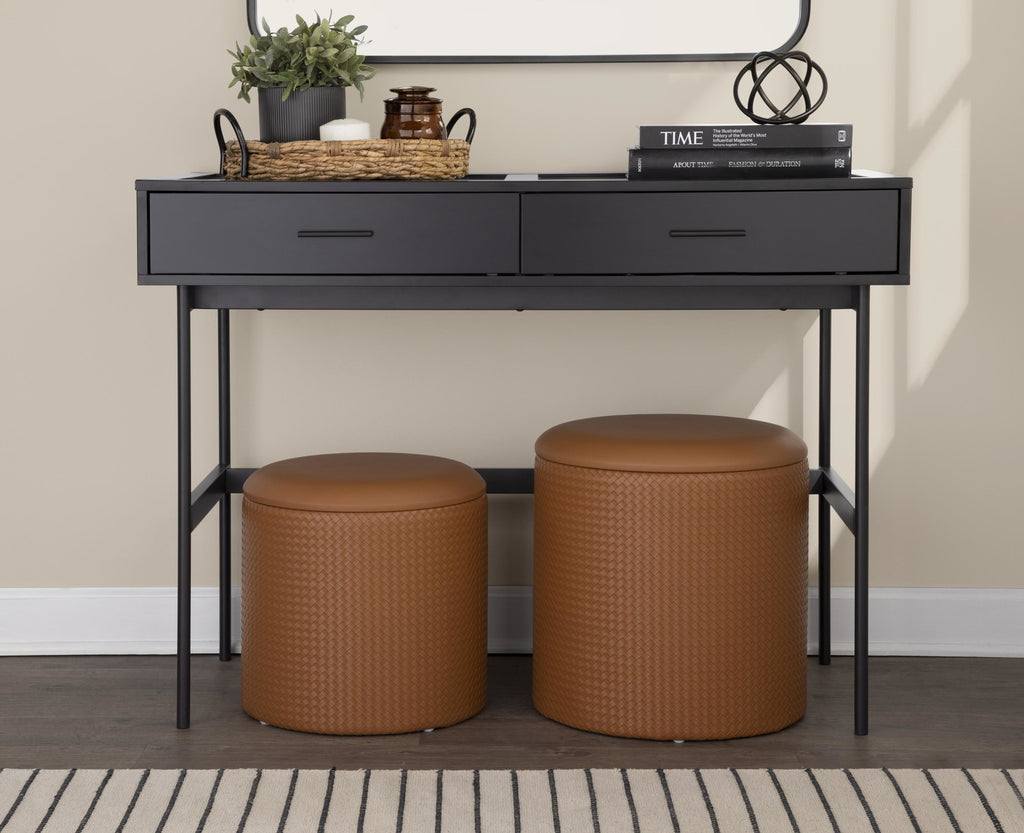 Emery Console Table - Black Steel, Black Wood