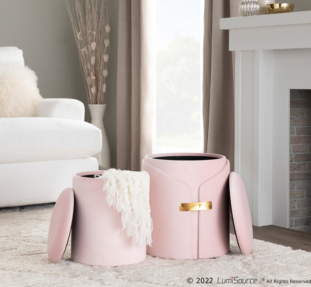 Dahlia Ottoman Set - Gold Metal, Blush Pink Velvet