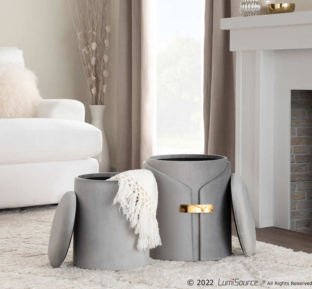 Dahlia Ottoman Set - Gold Metal, Silver Velvet