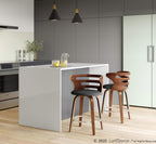 Cosini 24" Fixed-Height Counter Stool - Set of 2 - Walnut Wood, Charcoal Fabric, Chrome