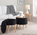 Tray Storage Ottoman Set - Natural Wood, Black Velvet