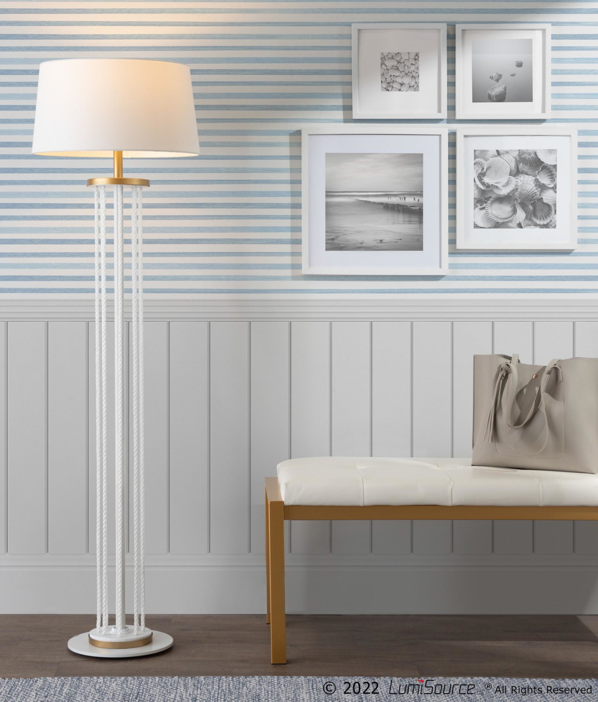 Rope 62" Floor Lamp - Natural Wood, White Metal, White Rope