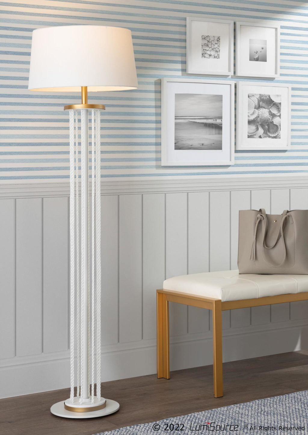 Rope 62" Floor Lamp - Natural Wood, White Metal, White Rope