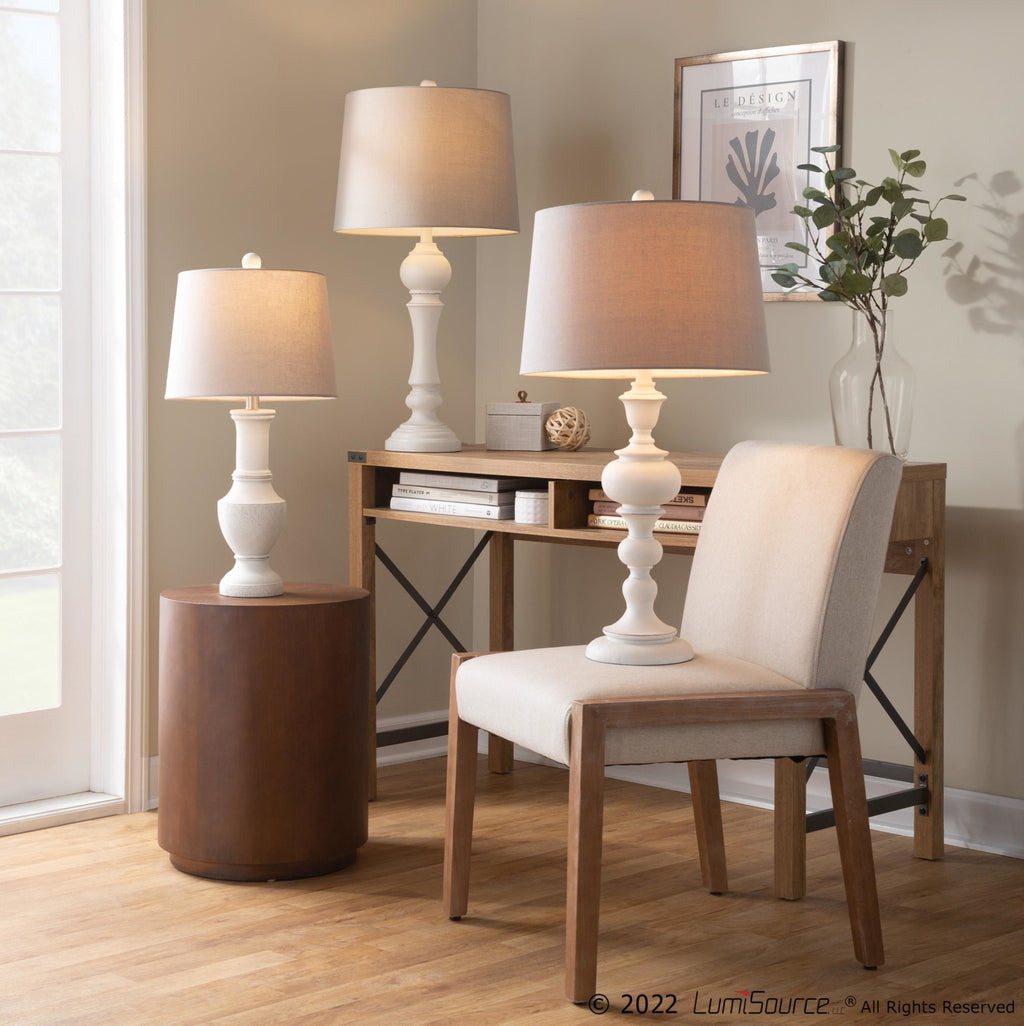Winston 32" Polyresin Table Lamp - Set of 2 - Distressed Off-white Polyresin, Light Grey Linen