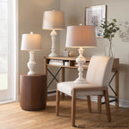 Winston 32" Polyresin Table Lamp - Set of 2 - Distressed Off-white Polyresin, Light Grey Linen