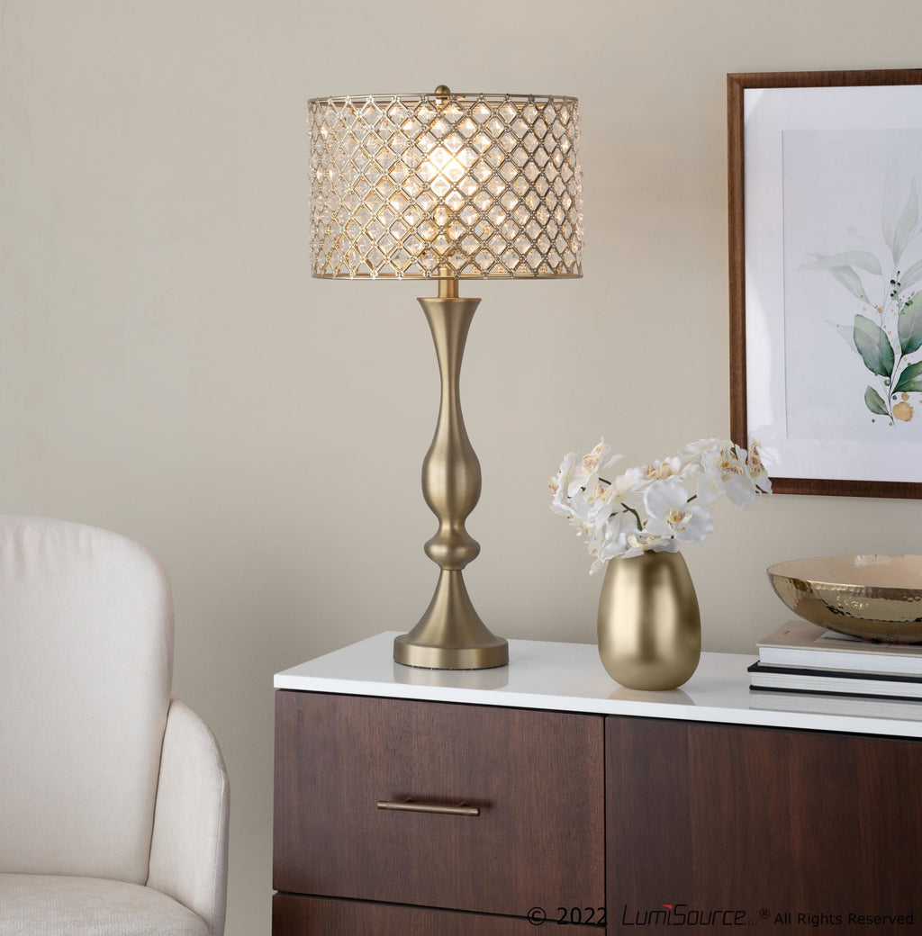 Topaz 27.5" Metal Table Lamp - Gold Metal, Clear Crystal