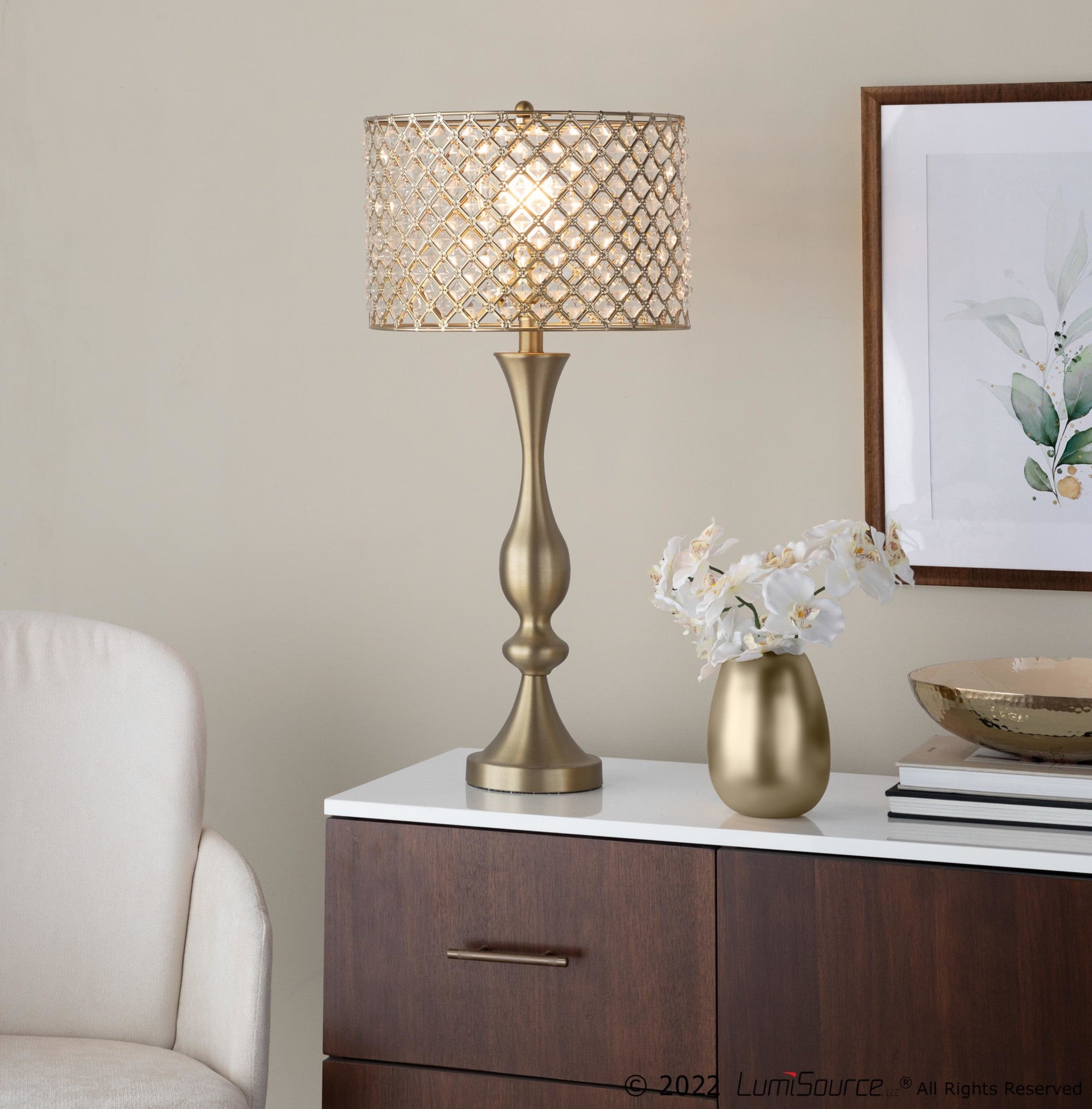Topaz 27.5" Metal Table Lamp - Gold Metal, Clear Crystal