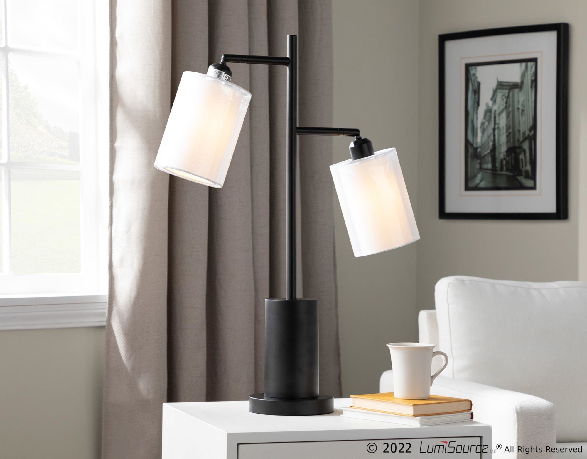 Cannes Table Lamp - Black Metal, White Shades