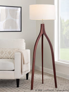 Wishbone Floor Lamp - Walnut Wood, White Fabric Shade