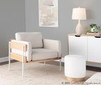 Kari Accent Chair - White Metal, Natural Wood, Cream Fabric