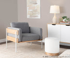 Kari Accent Chair - White Metal, Natural Wood, Light Grey Fabric