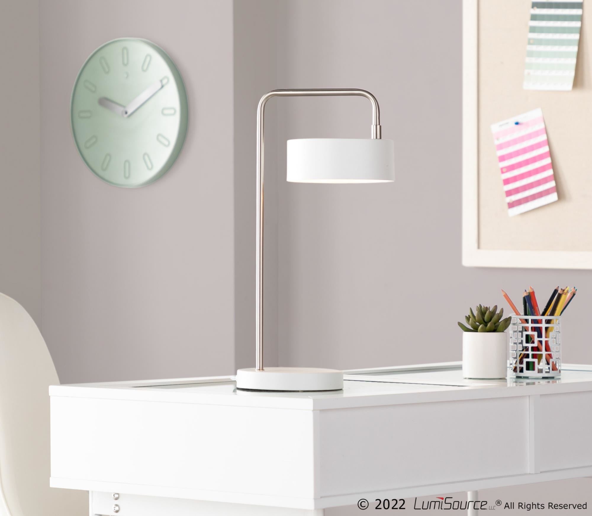 Puck Table Lamp - White Metal, Nickel Metal