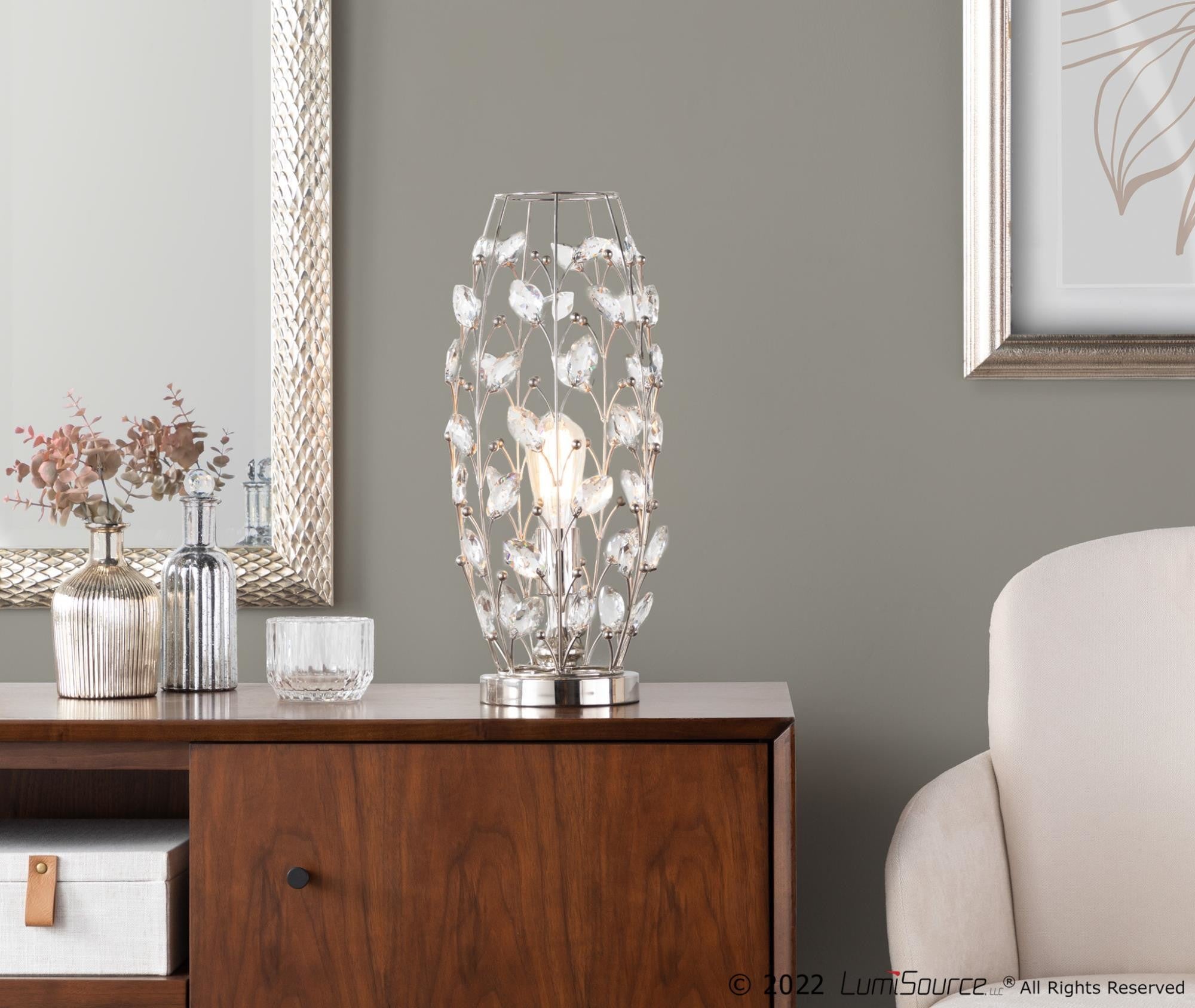 Crystal Buds 18" Metal Uplight - Polished Nickel, Clear Crystal