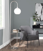 Trombone 71" Floor Lamp With Table - Nickel Metal, Clear Glass, White Plastic
