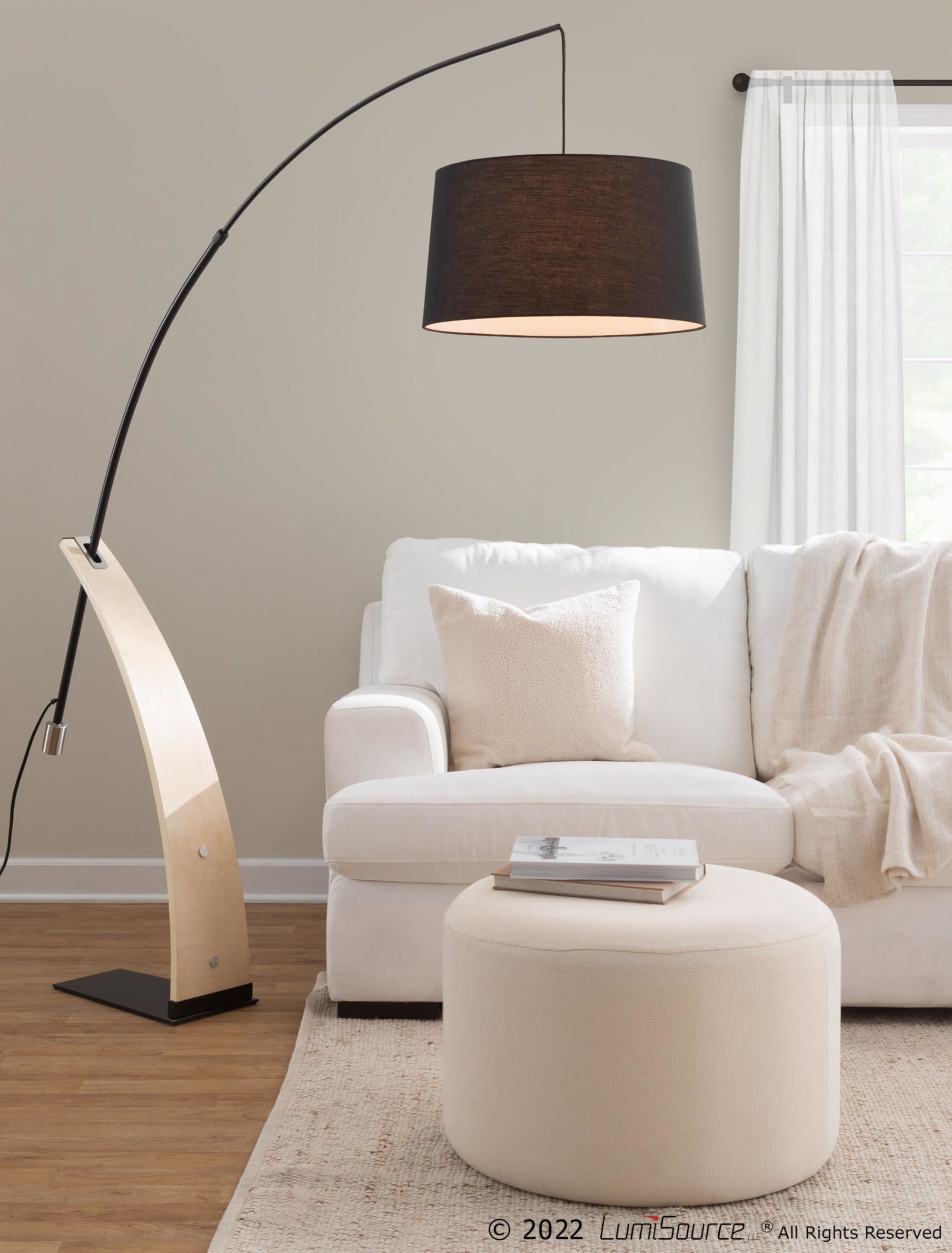 Robyn Floor Lamp - Natural Wood, Black Metal, Black Linen