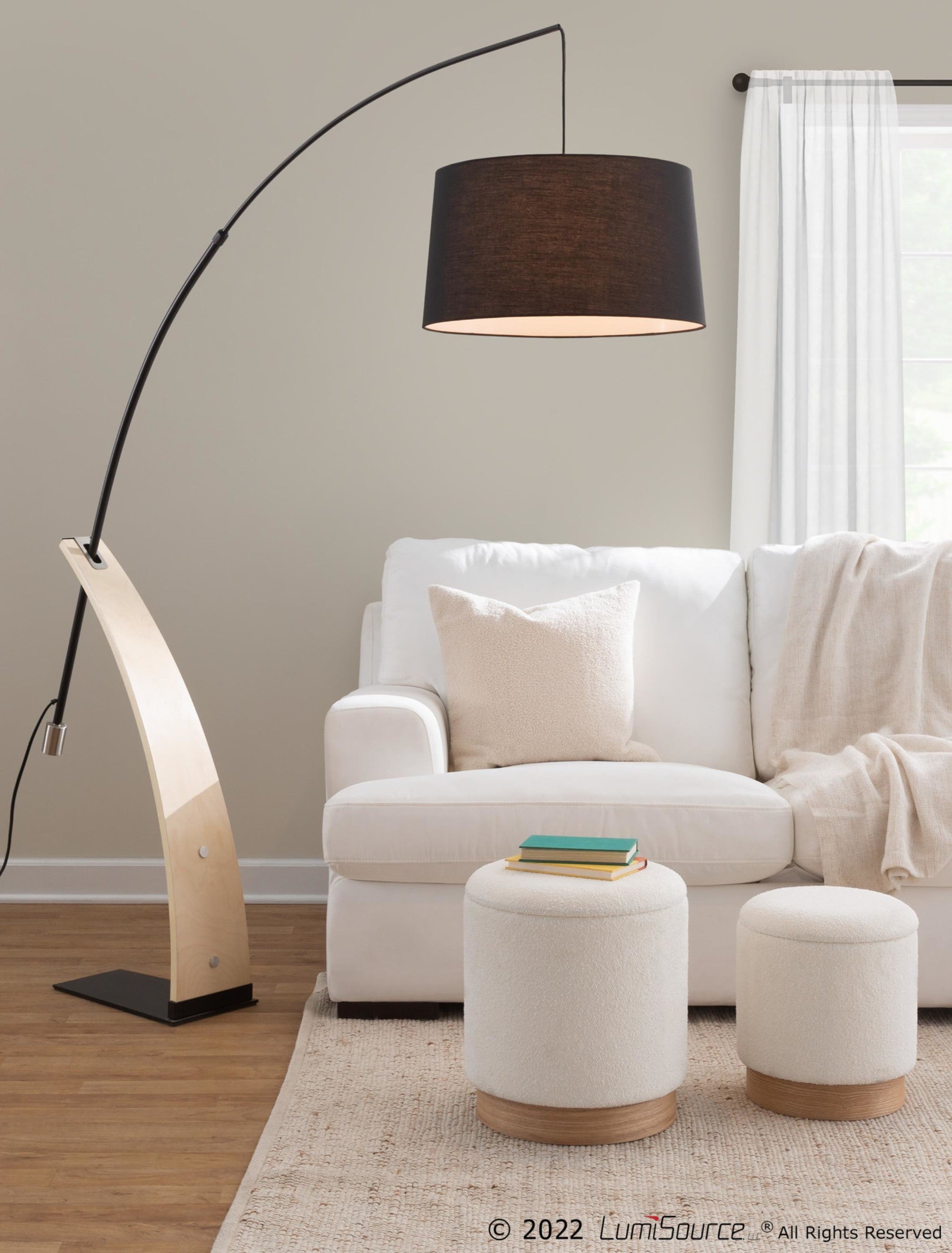 Robyn Floor Lamp - Natural Wood, Black Metal, Black Linen