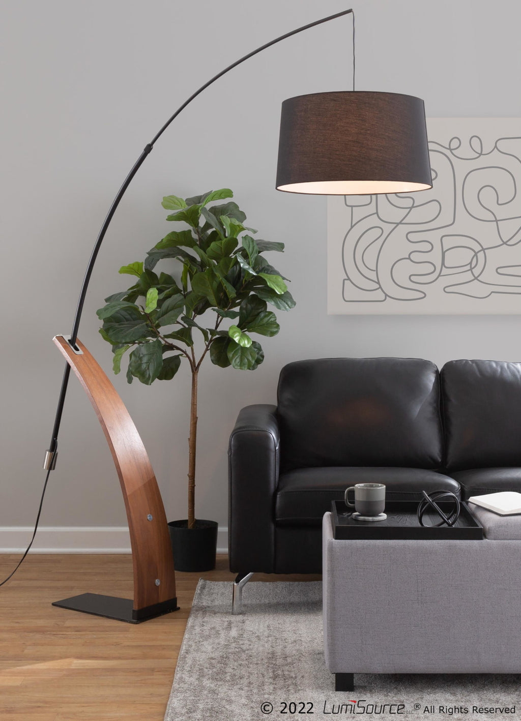 Robyn Floor Lamp - Walnut Wood, Black Metal, Black Linen