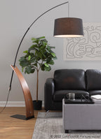 Robyn Floor Lamp - Walnut Wood, Black Metal, Black Linen