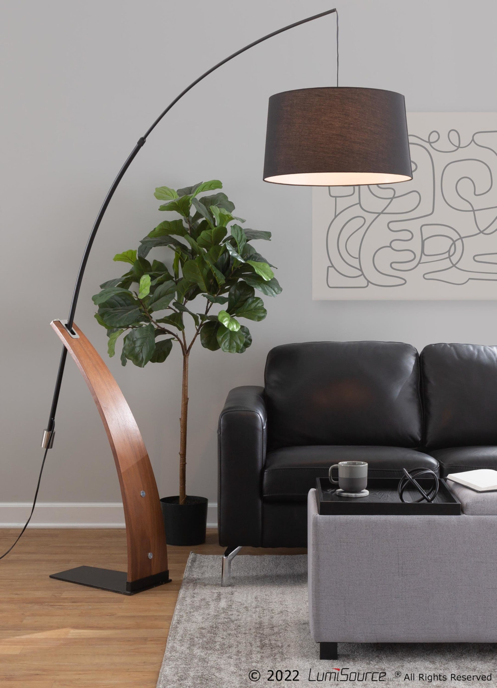 Robyn Floor Lamp - Walnut Wood, Black Metal, Black Linen