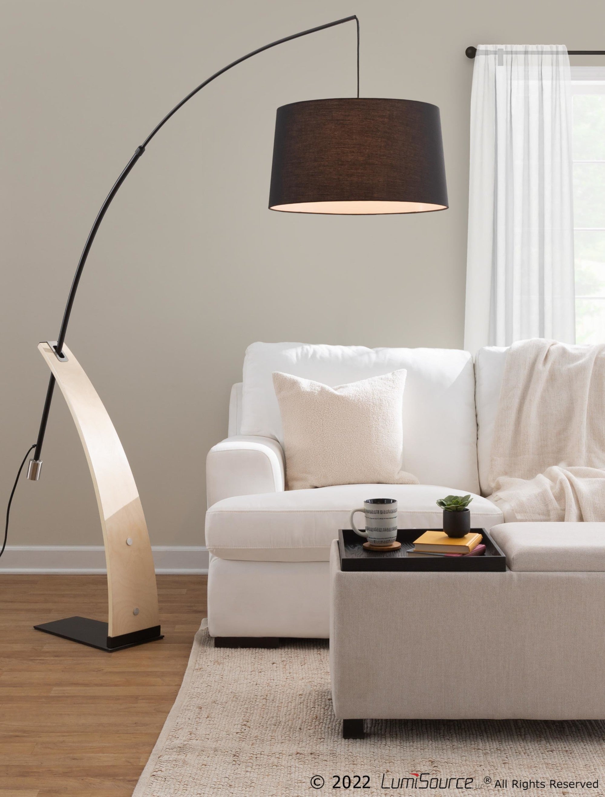 Robyn Floor Lamp - Natural Wood, Black Metal, Black Linen