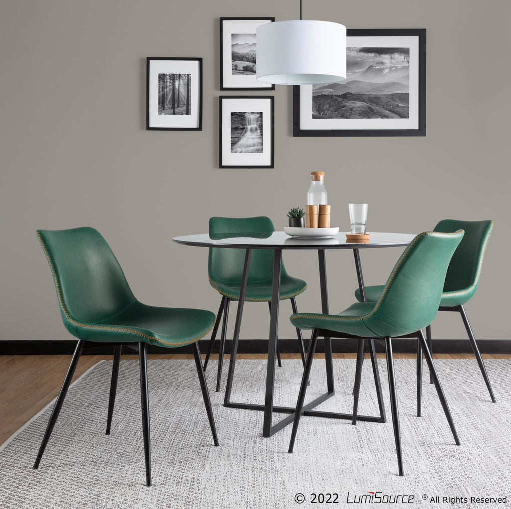 Durango Dining Chair - Set of 2 - Black Metal, Green PU, Orange Zig Zag Stitching