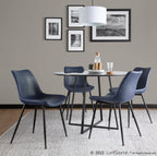 Durango Dining Chair - Set of 2 - Black Metal, Blue PU, Grey Zig Zag Stitching