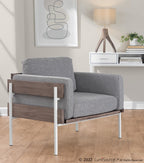 Kari Accent Chair - White Metal, Grey Wood, Light Grey Fabric