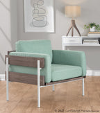 Kari Accent Chair - White Metal, Grey Wood, Light Green Fabric