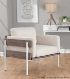 Kari Accent Chair - White Metal, Grey Wood, Cream Fabric