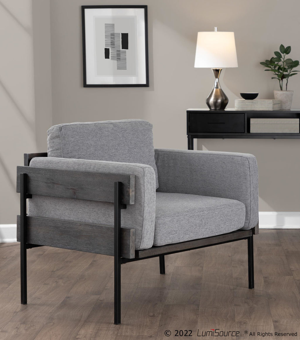 Kari Accent Chair - Black Metal, Grey Wood, Light Grey Fabric