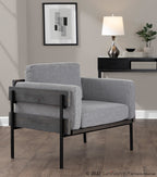 Kari Accent Chair - Black Metal, Grey Wood, Light Grey Fabric