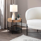 Daniella End Table - Black Metal, Natural Wood, Black Marble