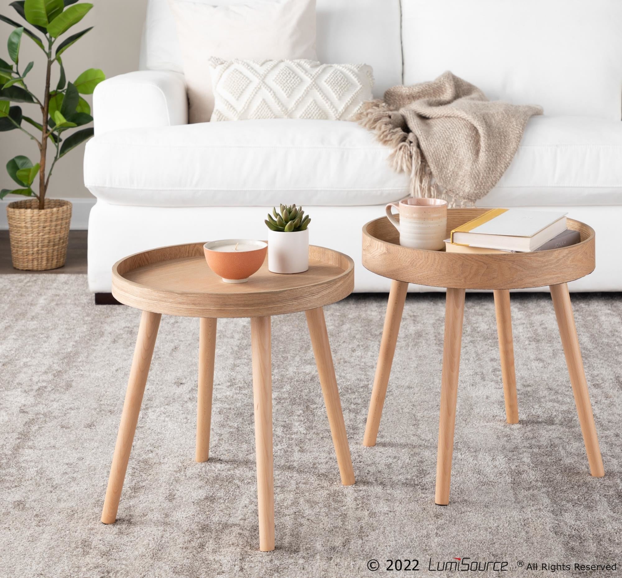 Pebble Side Table Set - Natural Wood