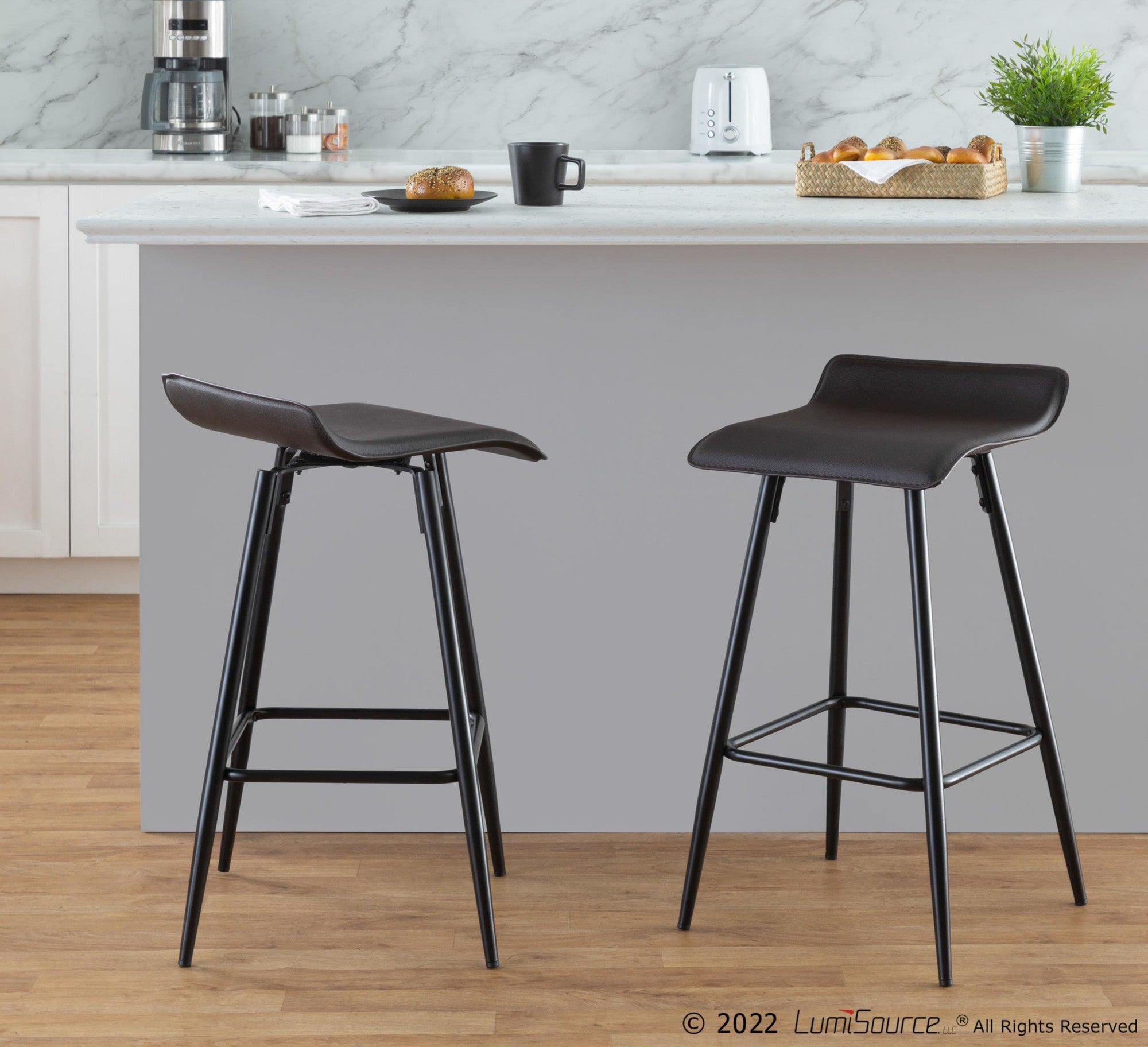 Ale 26" Fixed-Height Counter Stool - Set of 2 - Black Metal, Espresso PU