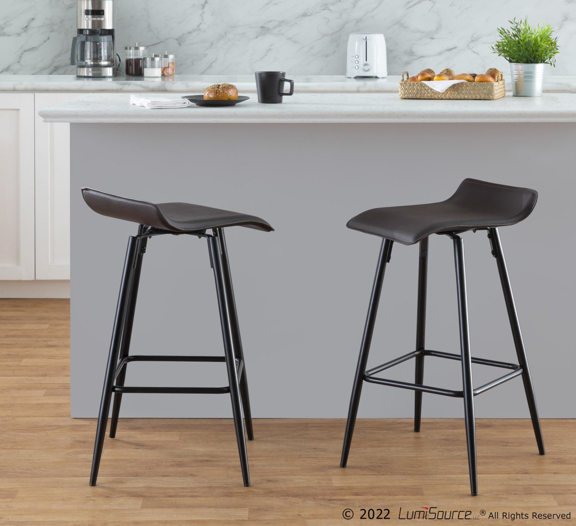 Ale 26" Fixed-Height Counter Stool - Set of 2 - Black Metal, Espresso PU