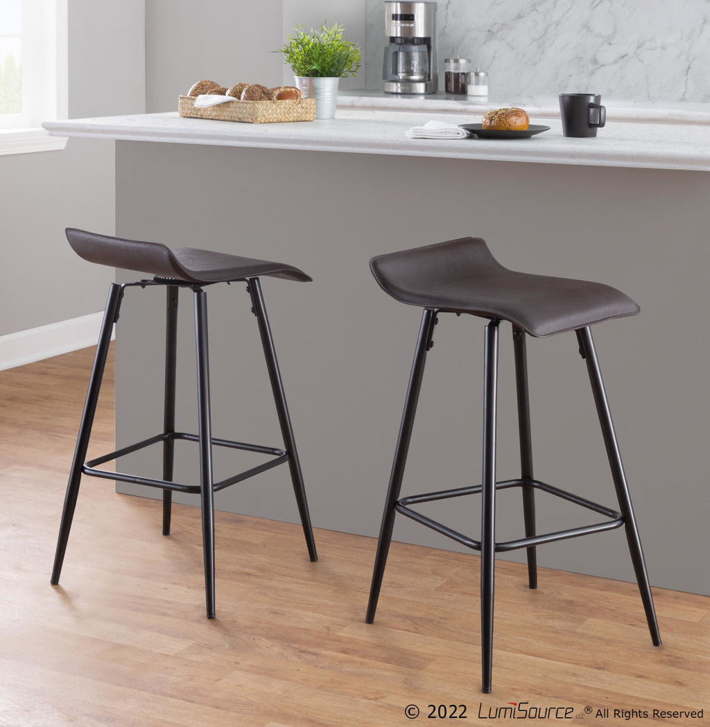 Ale 26" Fixed-Height Counter Stool - Set of 2 - Black Metal, Espresso PU